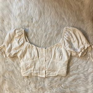 Forever 21 Ruffle Hem Puff Sleeve Crop Top in White